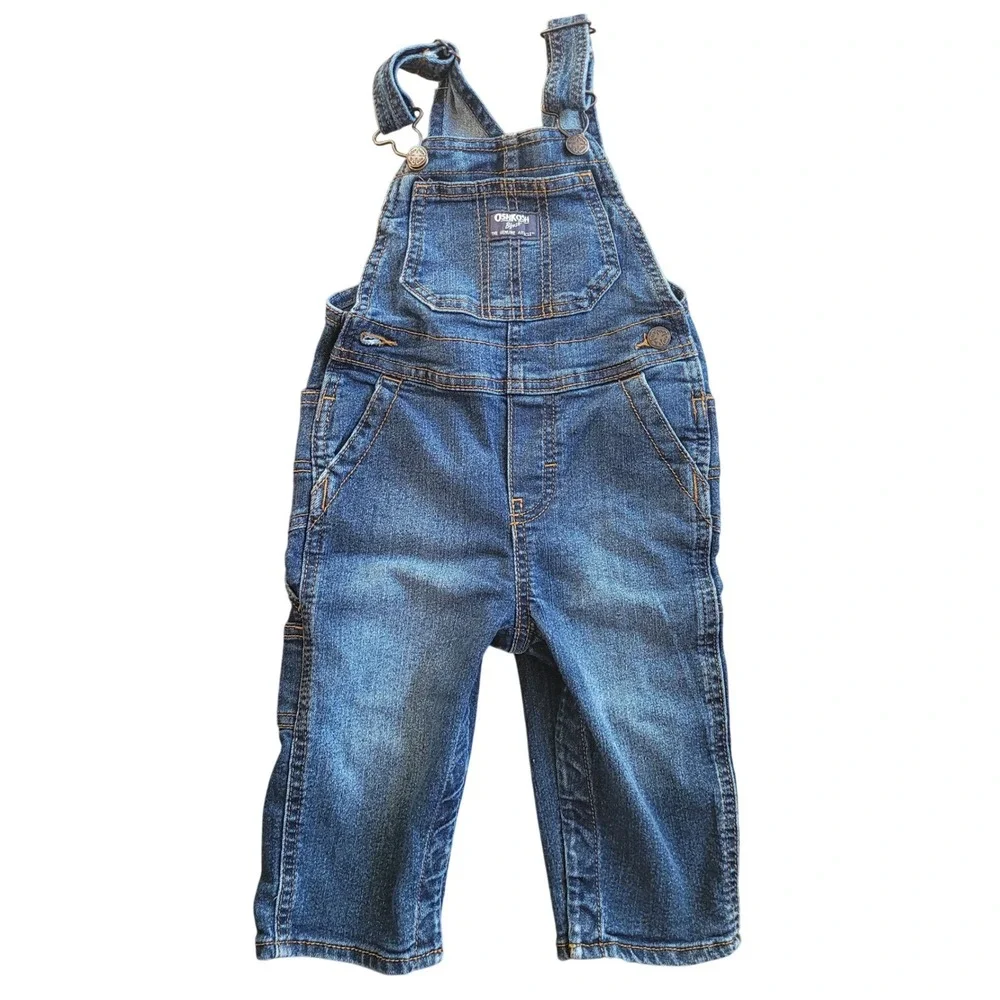OshKosh Bgosh Baby Boys Medium Wash Denim Carpenter Overalls 18Month Vintage 80s